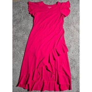 Soft Surroundings hi low Hem Salsa Dress Midi Pink Cap Flowy Sleeve Medium Modal